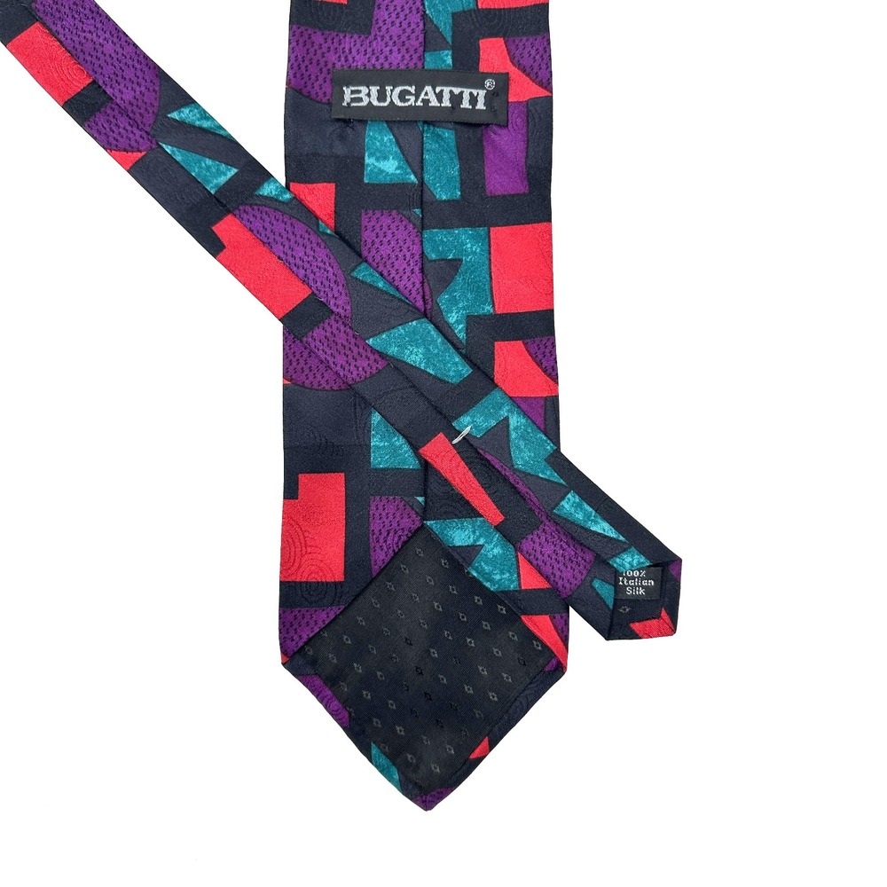 Bugatti Silk Tie Geometric Abstract Colorful‎ 59.5x3.75 Vintage